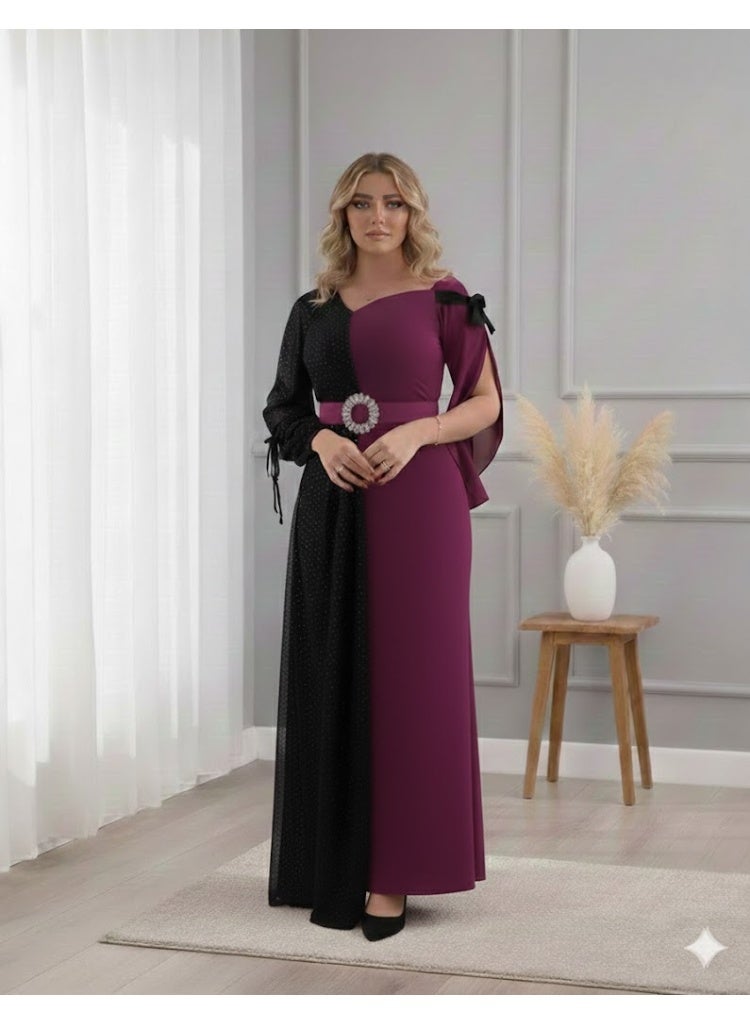 FULL JOY Stylish Maxi Evening Dress with Modern Design that combines elegance and distinction. Unique Two-Tone Design adds Attractive Touch. Fashion Dress. - Image 1